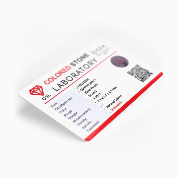 Certified spinel gemstone